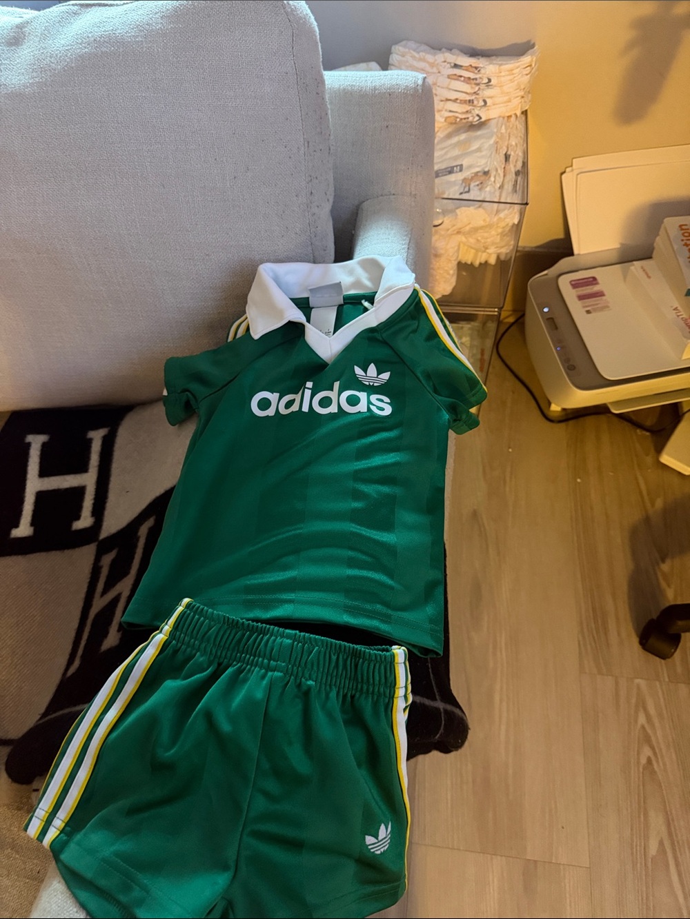 Adidas Kids' Green Polo Shirt and short track set- Classic Trefoil - 12M